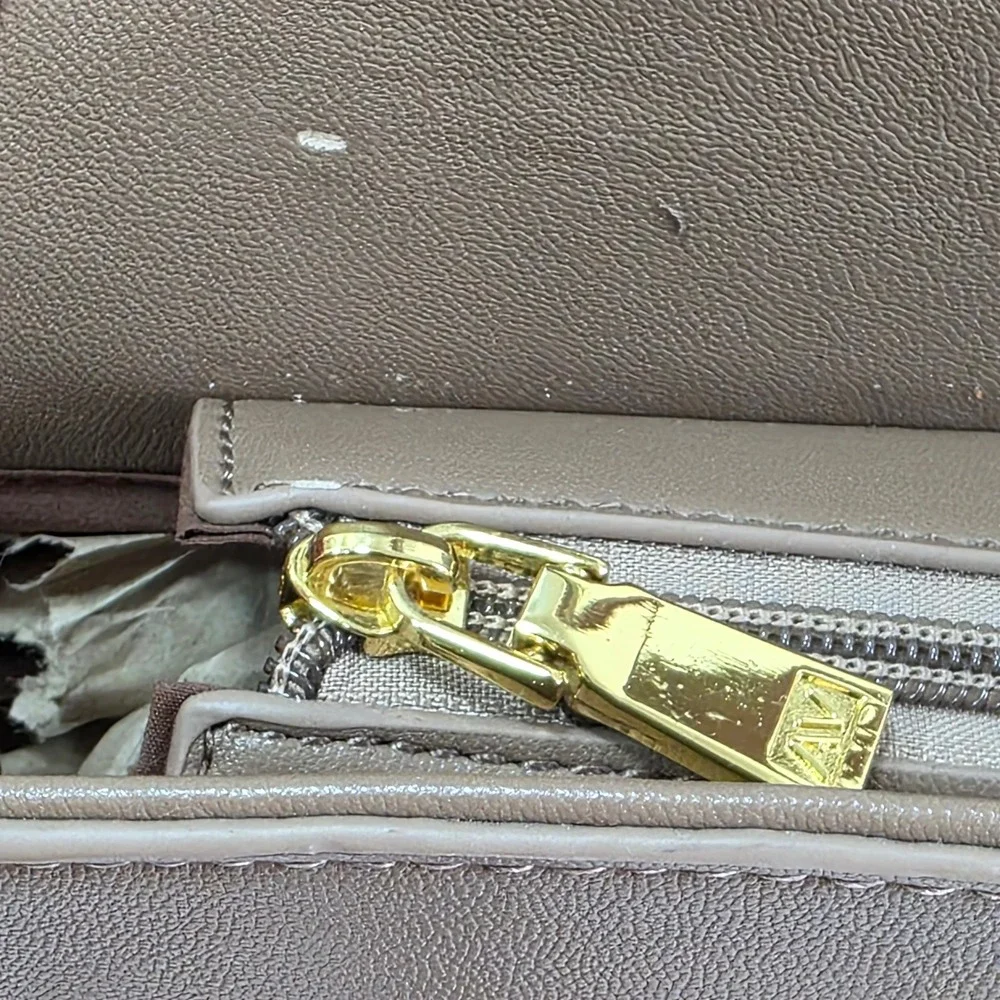 Adrienne Vittadini Taupe Saffiano Faux Leather Satchel‎ Handbag Gold Hardware